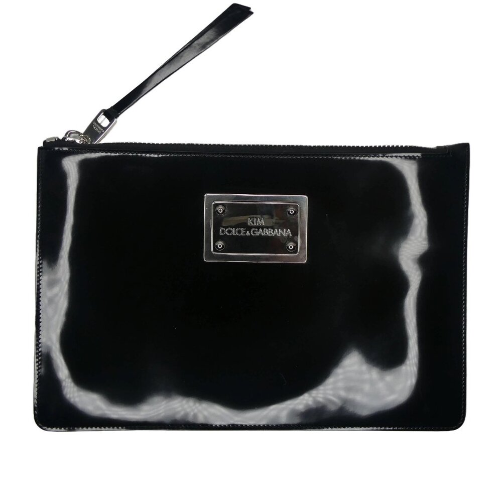 AUTHENTIC Dolce & Gabbana‎ Black & Sliver Patent Leather KIM Handbag